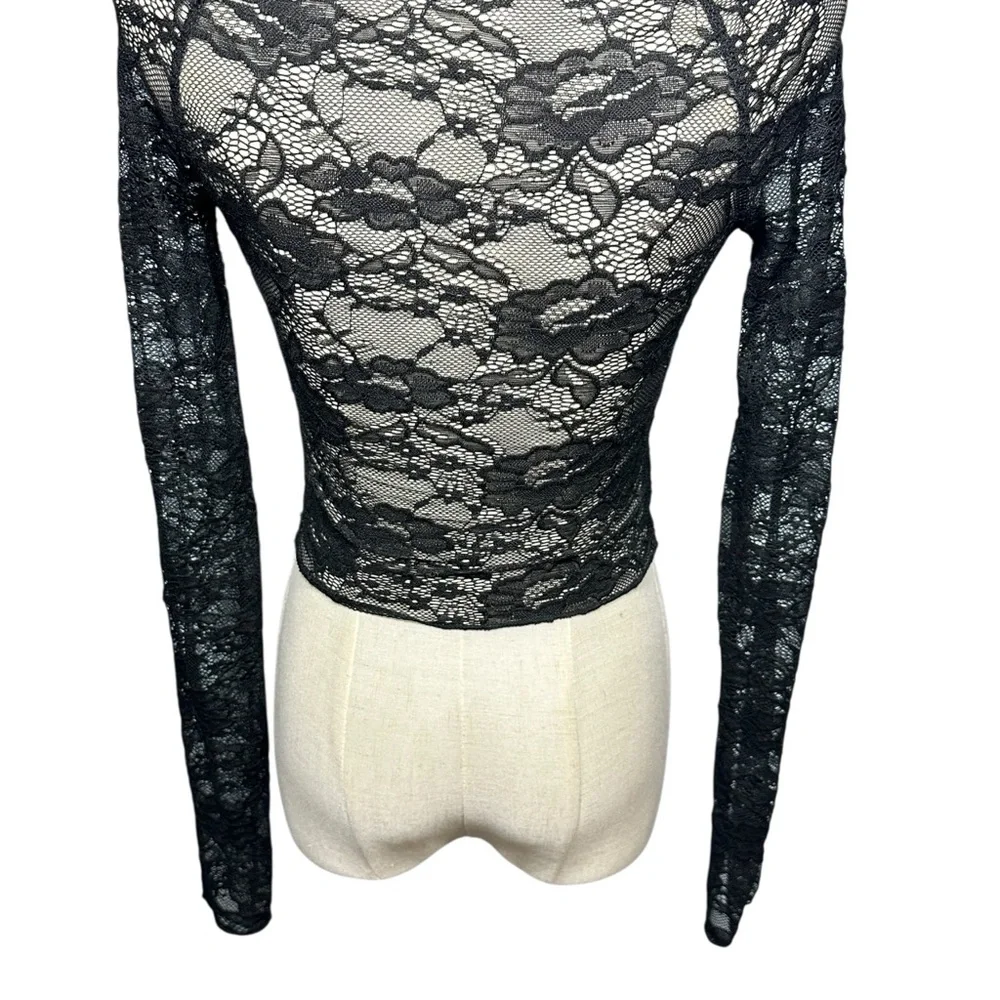 Unbranded Y2K Babydoll Black Lace Sheer Top Dark‎ Coquette Grunge